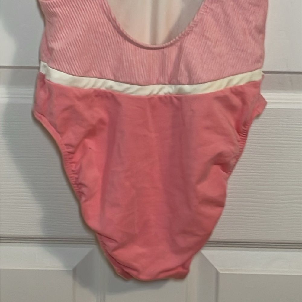 90s Pink Swimsuit, vintage Jantzen Striped Tank style Suit, cotton Lycra, 12 - Picture 8 of 10